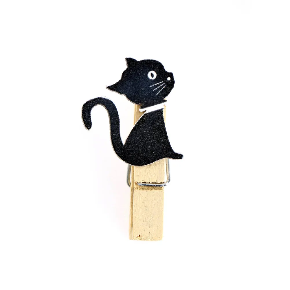 

10pcs Japanese Cat Wooden Clips With Hemp Rope Mini Nice Food Clip Kawaii Wood Paper Clip For Bag