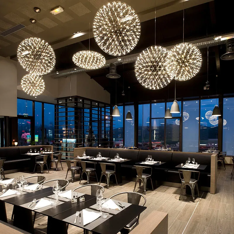 

Modern design Pendant Light LED firework Pendant Lamps Dining room Hall Hanging Lamp Stainless steel chrome indoor Led Lighting