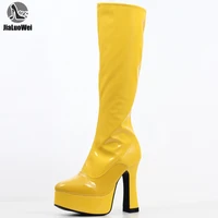 jialuowei new fashion women funtasma 4 chunky heel platform gogo boot knee high boot sexy leather shoes western style