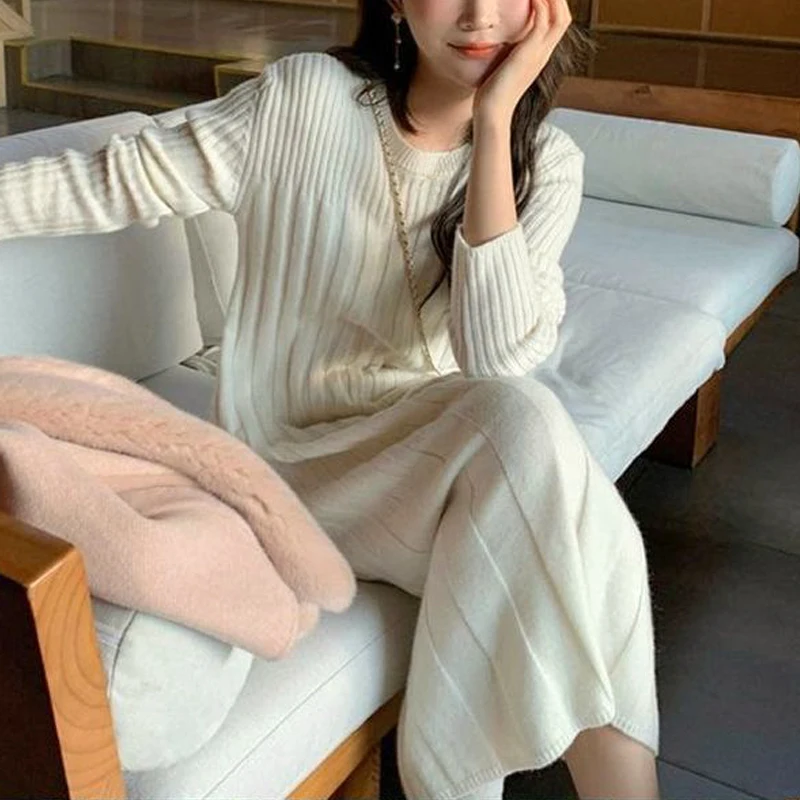 

Pure Color Sweater Dress Women 2021 Winter Knitted Dress Office Lady Elegant One Piece Dress Korean Fashion Casual Outwear Chic