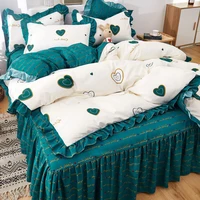 four piece bed skirt korean version of the princess style three piece bedding skin friendly sanding bed sheet quilt cover