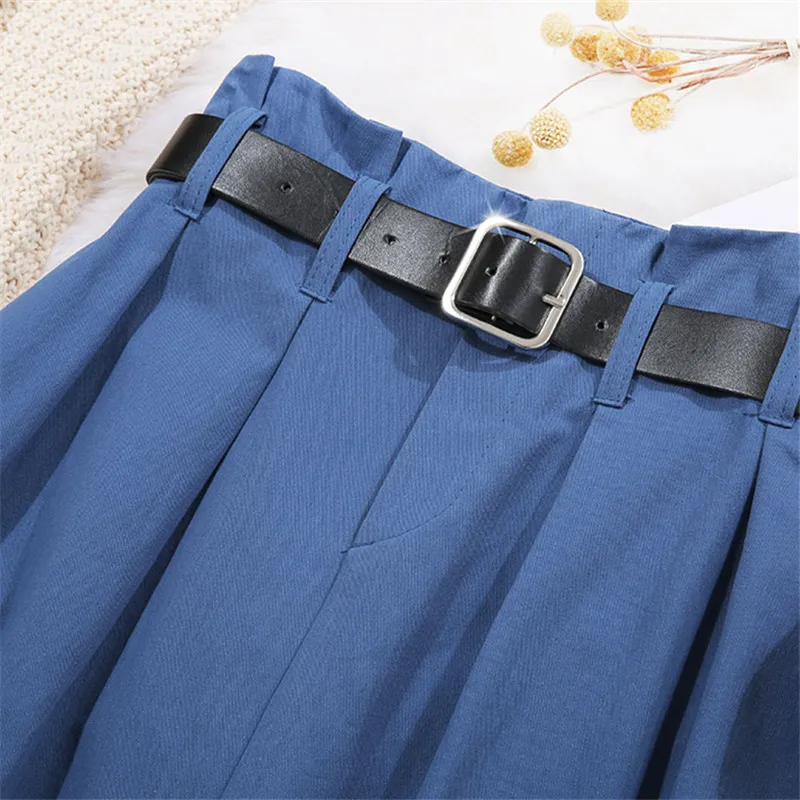 

2020 Spring Summer Women Pleated Skirt Fashion Casual High waist Skirt Korean style Elegant Loose Midi Knee Length Skirts Female