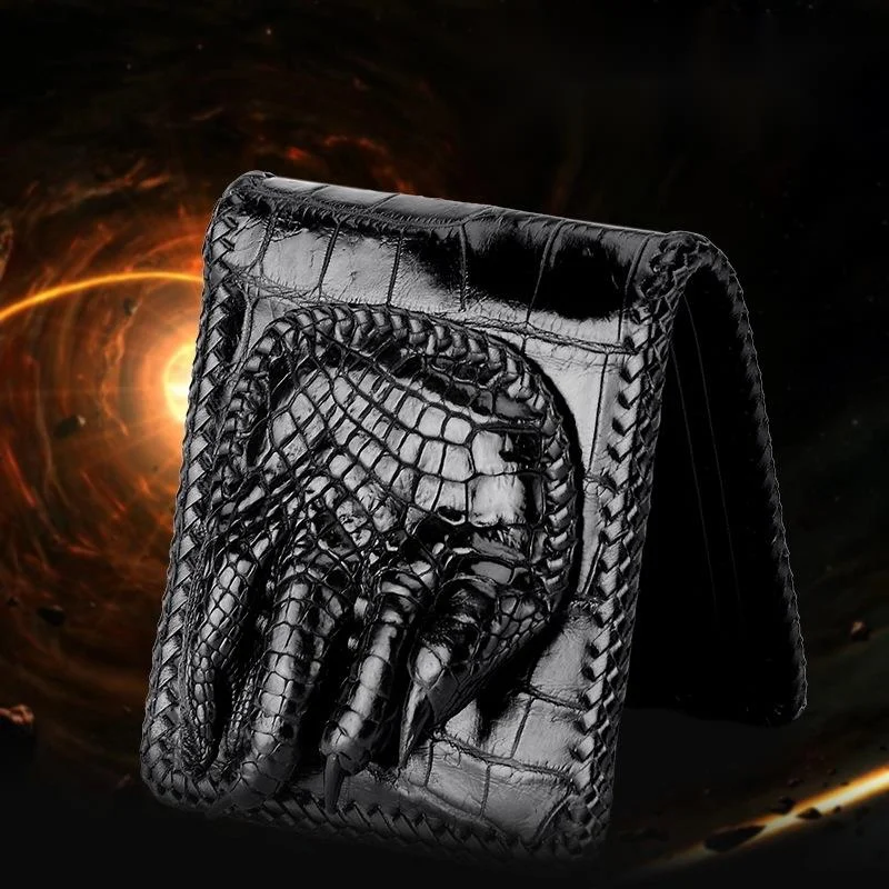 

alligator luxury Wallet men's short leather bag leisure business card slot belly ticket clip holographic New novelty Design