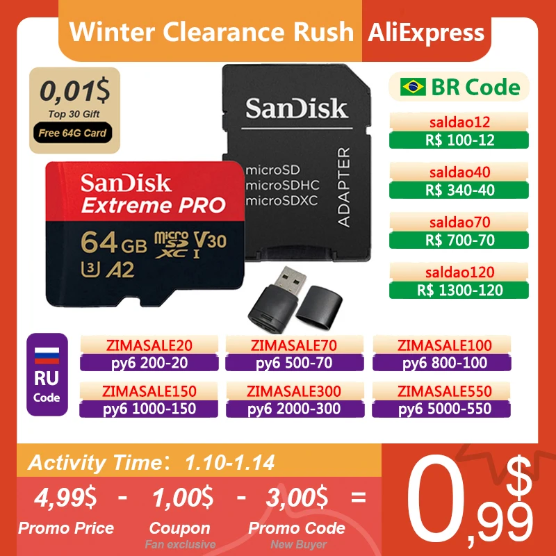 

Карта памяти MicroSD SanDisk Extreme Pro, 128 ГБ, 64 ГБ, 32 ГБ, 256 ГБ, 512 ГБ, 400 гб, с адаптером SD для камеры