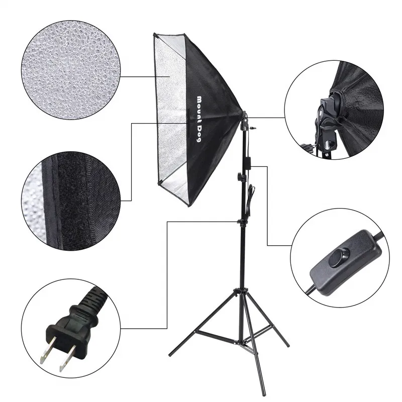 

Photography Continuous Softbox Lighting Kit 20"X28" Professional Photo Studio Equipment E27 5500K Video Lighting Bulb Stand