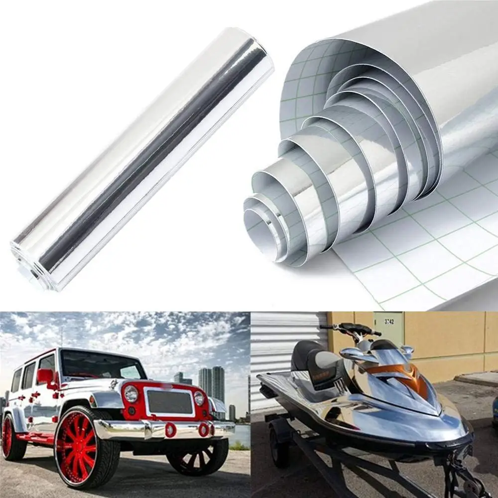 Flexible Chrome Car Film High Stretchable Mirror Silver Vinyl Sticker PET Auto Wrap Sheet Roll Sticke 10/20/30/40/50x152cm |