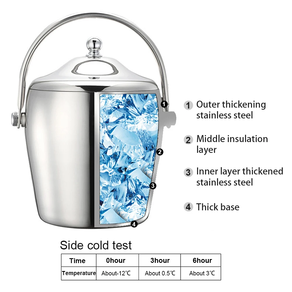 

Ice Bucket Party Restaurant Easy Clean Hotel Double Wall With Lid Stainless Steel Club With Handle Large Capacity Wine Cooler