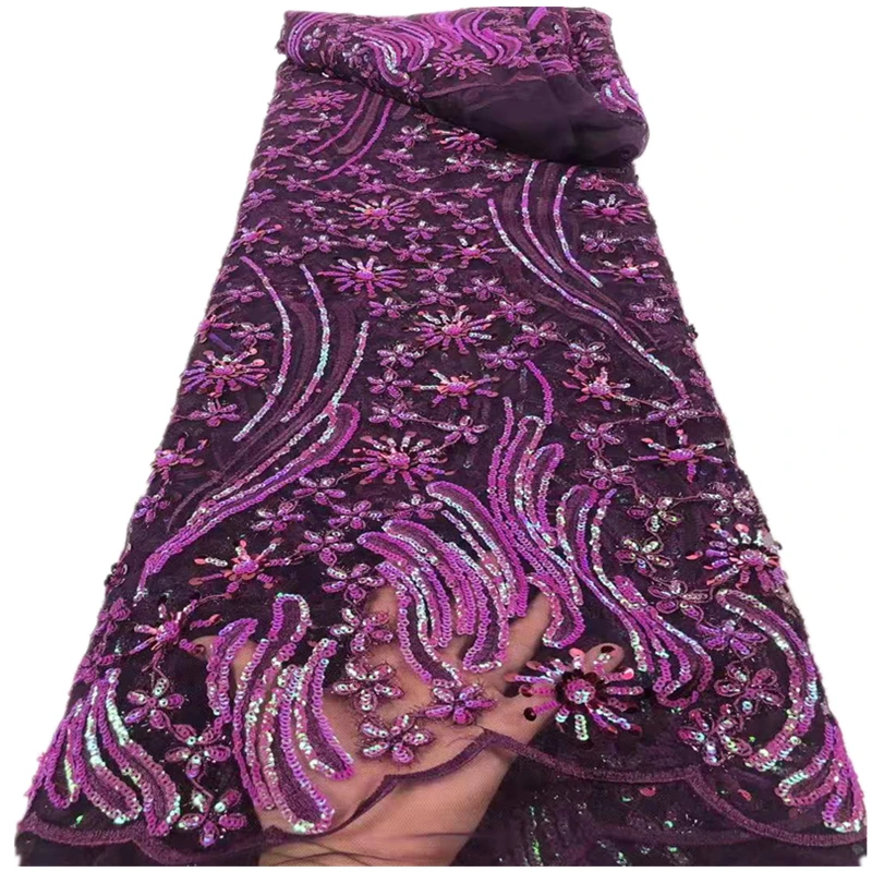 

Purple lace fabric for wedding dress,African lace fabric 2021 high quality ,french lace fabric with sequins new 5 yards RF-225