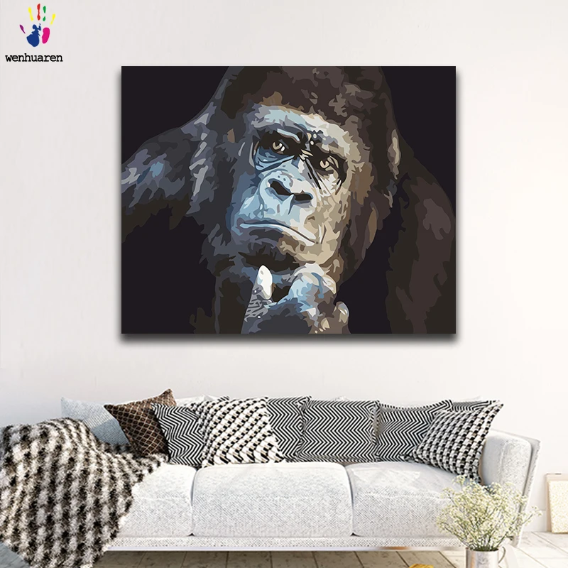 Diy краски по номерам картина живопись с комплектами шимпанзе мышление гостиная