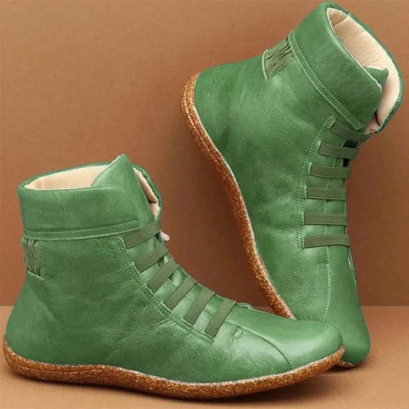 green HFD0872 MCCKLE/женские ботильоны из искусственной кожи на плоской подошве; винтажная женская обувь на платформе с перекрестными ремешками; женская обувь; Botas Mujer; размера плюс - Цвет: green HFD0872