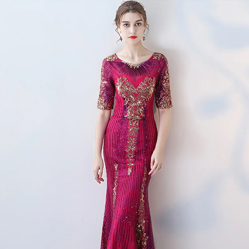 Женское облегающее платье-русалка осеннее платье с блестками и вышивкой для