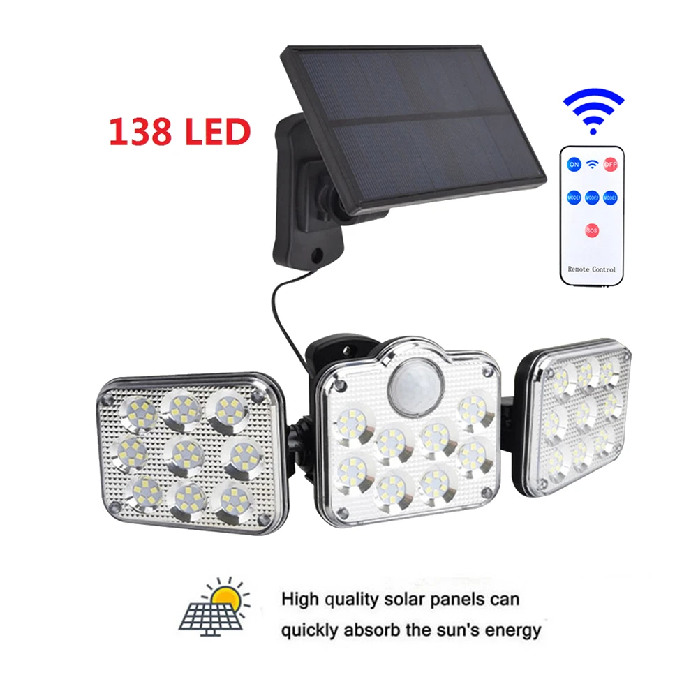 

138 led remote seperable Super Bright Solar Lights Outdoor with sensor Waterproof Indoor Solar Lamp With Adjustable Head Wide Li