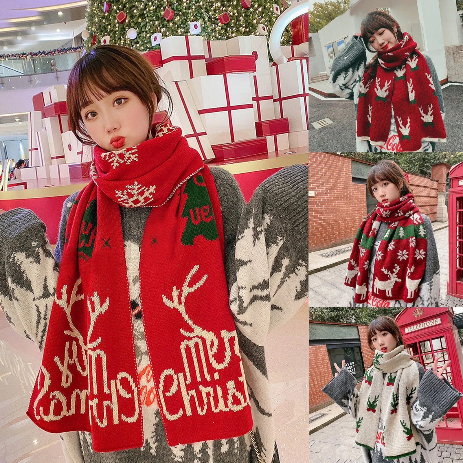 

Christmas Fashion Unisex Scarf Knitted Soft Warm Shawl Couple Men and Women Soft Sister Student Christmas Shawls Gift Scarf Hot