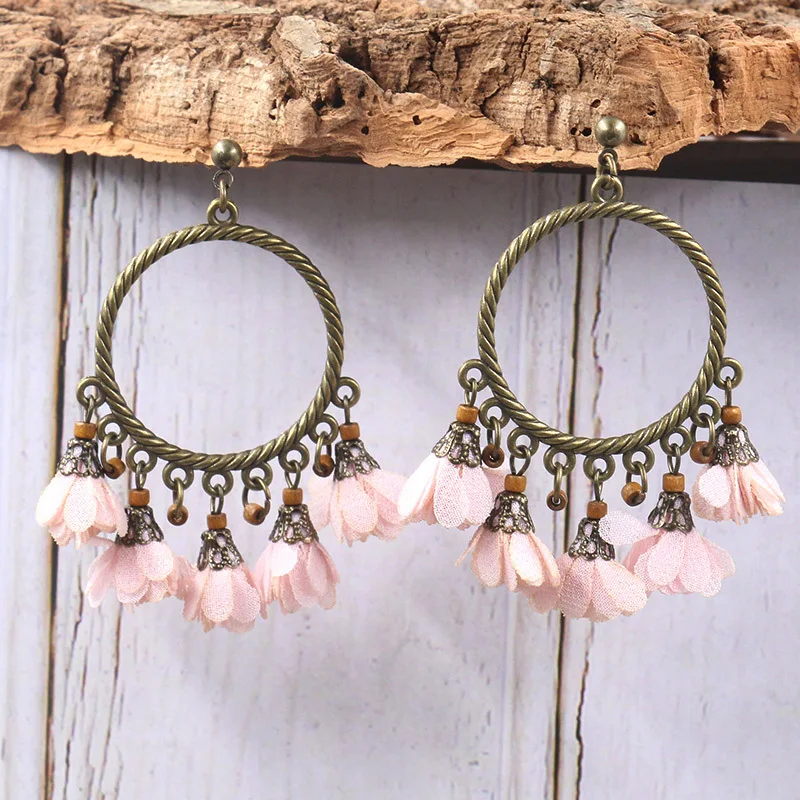 Креативные новые длинные серьги кисточки из шифоновой ткани с