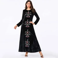 european and american fashion womens embroidered robes muslim arab saudi casual gold velvet long skirt long sleeved dress
