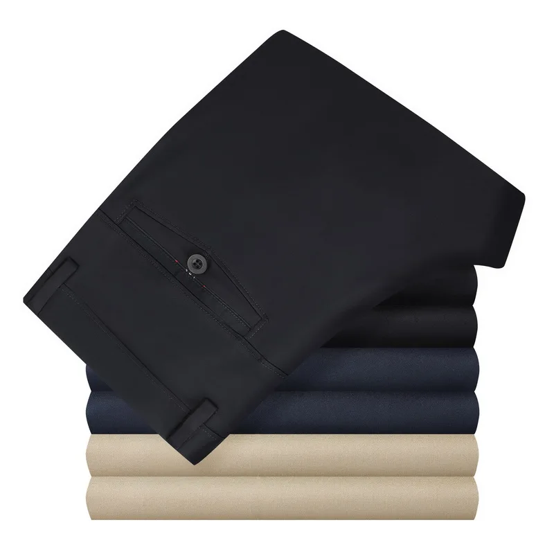 

3 Colors 98% Cotton Casual Pants Men 2021 New Classic Style Straight Loose High Waist Elastic Trousers Male Brand Clothes