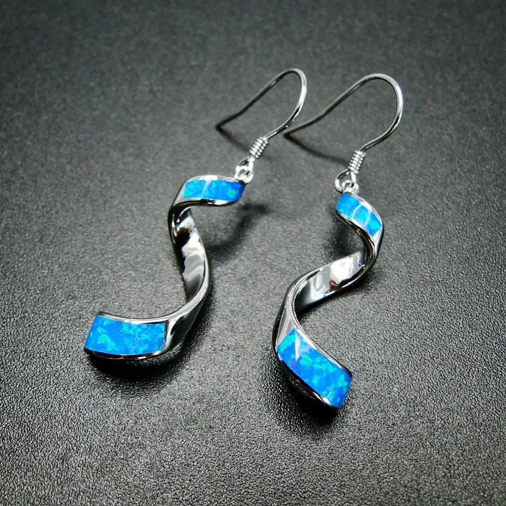 

Hot Selling 925 Sterling Silver Fire Opal Wave Drop Earrings Long Drop Dangle Earring For Women Gift