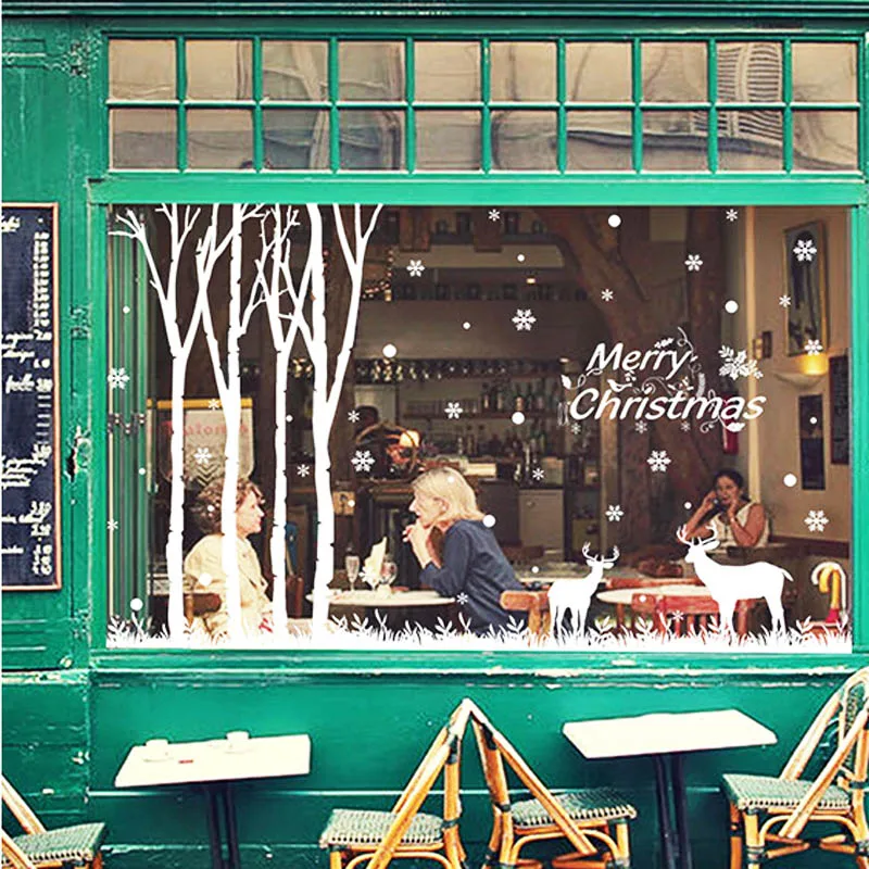 

Наклейка на окно и стекло «сделай сам» с рождеством, белая Снежинка, лось, креативная Наклейка на стену, наклейка на окно