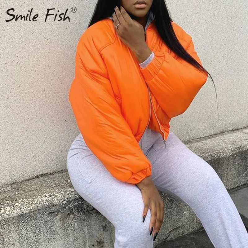 

Куртка женская короткая хлопковая на молнии, оранжевая, с карманами, G3001