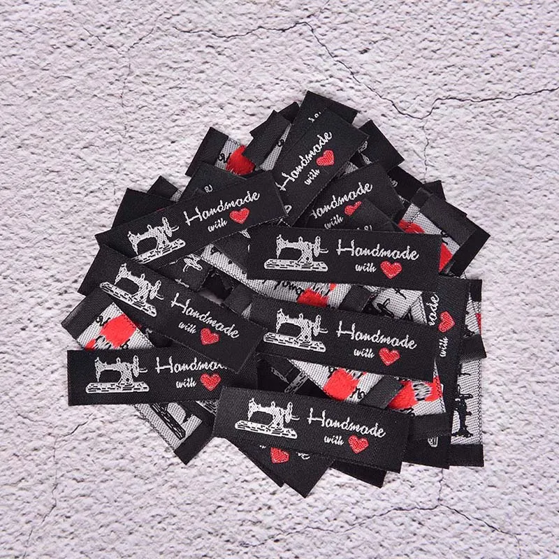 50pcs Woven Handmade With Love Cat Sewing Machine Clothing Labels Embossed Tags DIY Flag For Garment Accessories | Дом и сад