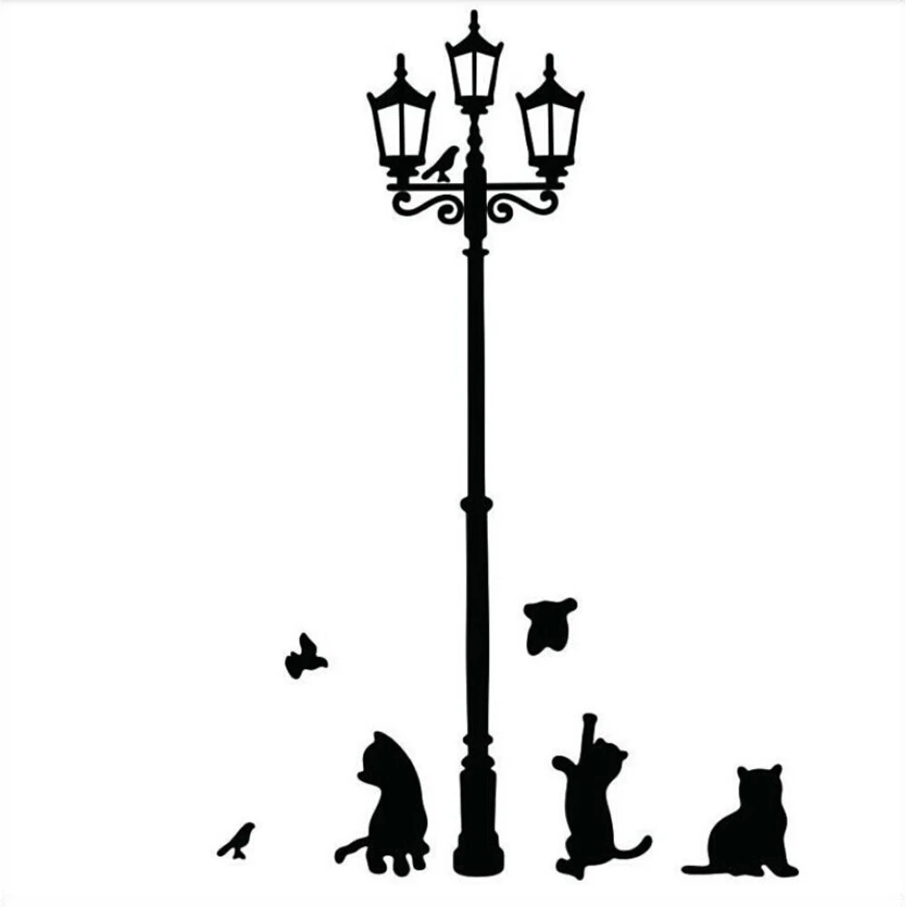 

DIY Popular Ancient Lamp Cats and Birds Wall Sticker Street light Cars Wall Decals living room Home Decor Kids Mural Wallpaper