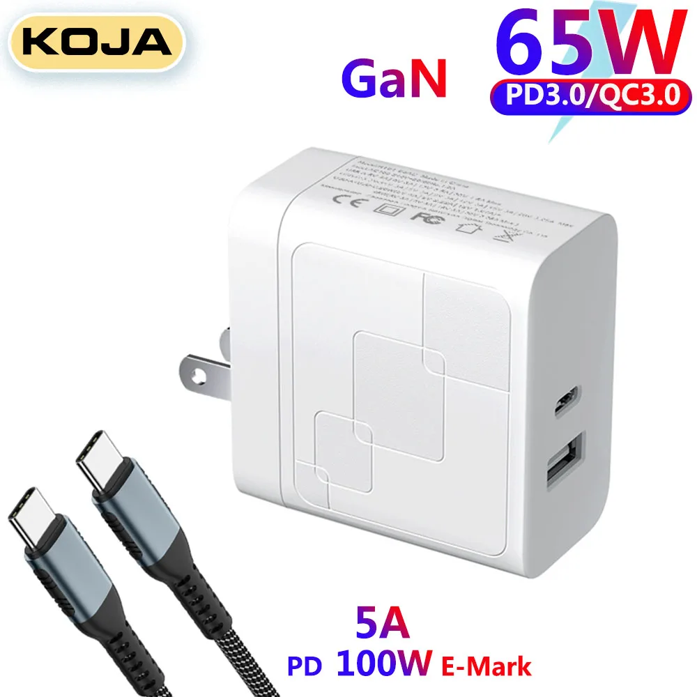 

65W GaN Charger USB-C Fast Charging Wall Adapter PD 45W/20W/QC3.0 For MacBook/IPhone/Samsung/Huawei/Xiaomi Phone Type-C Laptops