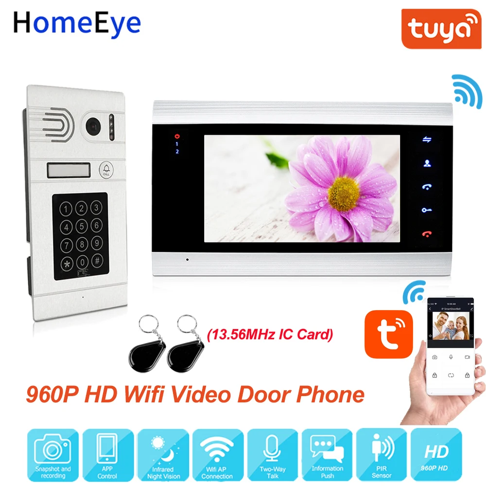 Tuya Smart Home App Remote Control WiFi IP Video Door Phone Video Intercom Access Control Motion Detection Code Keypad + IC Card