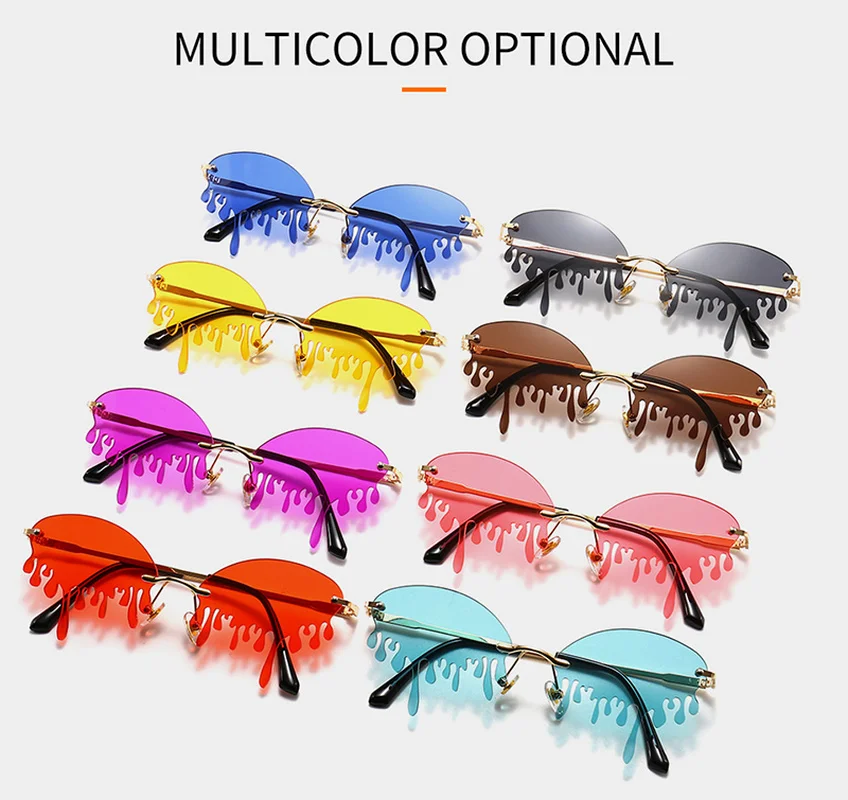 

Irregular transparent fashion rimless sunglasses Women brand designer cool colored red glasses shades party sun glasses UV400