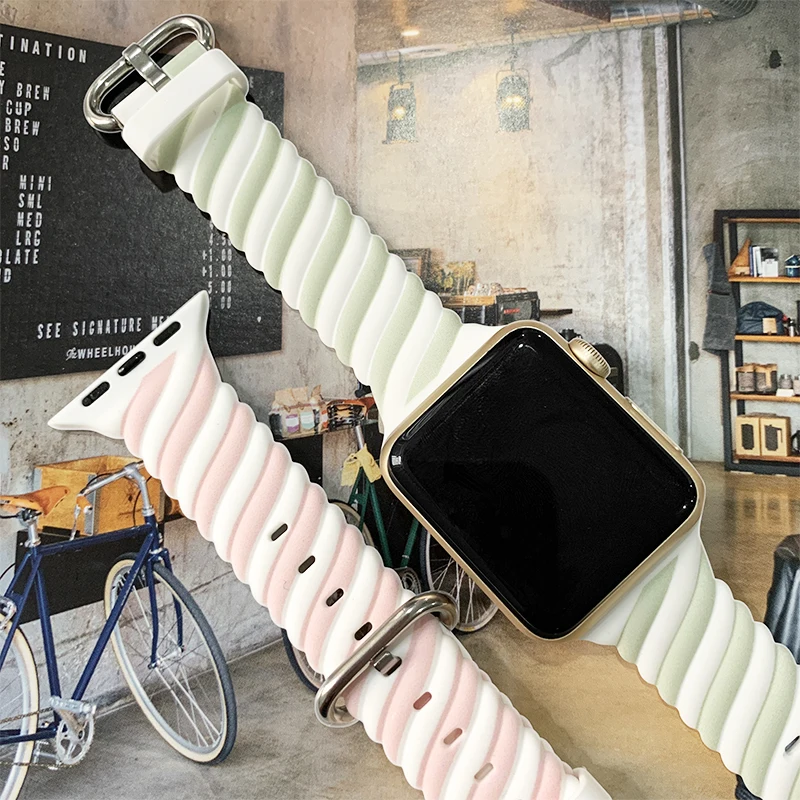 

Cool Quality New Pattern Silicone Strap For Apple Watch 6 5 4 3 SE band For iWatch serie 38 42 mm 40mm 44mm smartwatch wristband