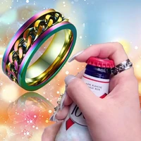 cool men women open beer bottle cap ring rotatable chain rotatable laser fashion titanium steel ring