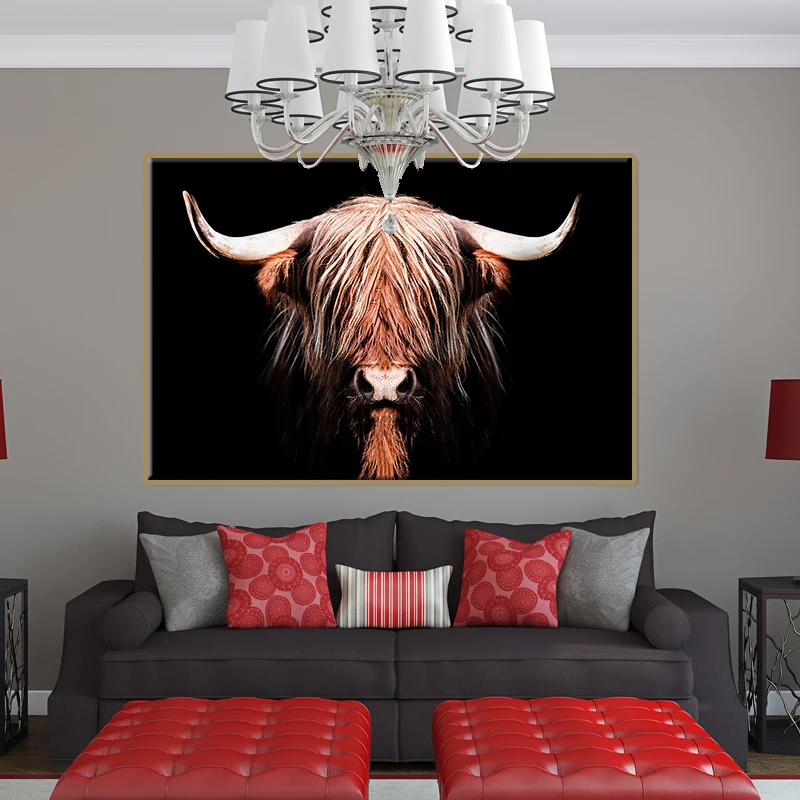 Черный и коричневый длинноволосый горный постер для крупного рогатого скота