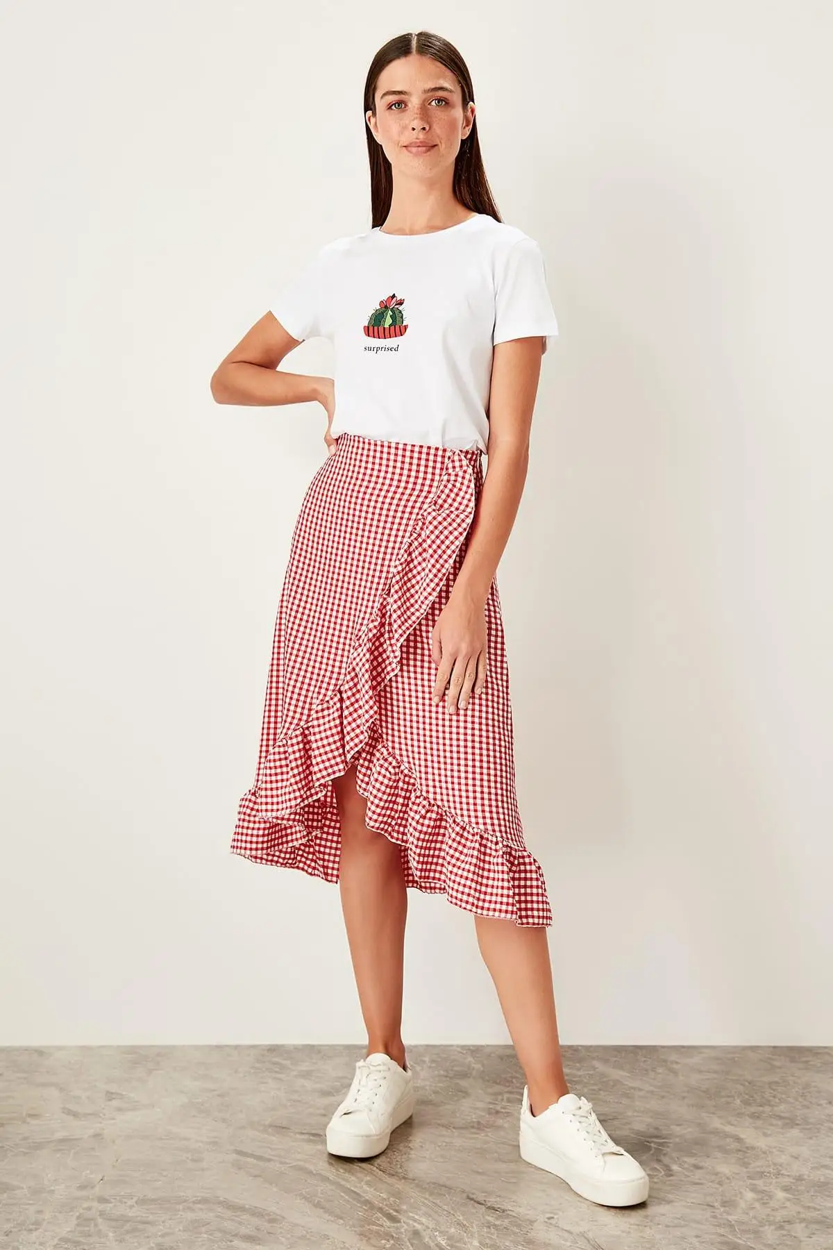 Trendyol красная юбка в клетку TWOSS19ET0049|Женские юбки| |