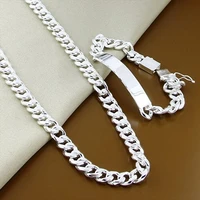 925 sterling silver 22 inch 10mm side chain necklace bracelet for men party domineering jewelry gift