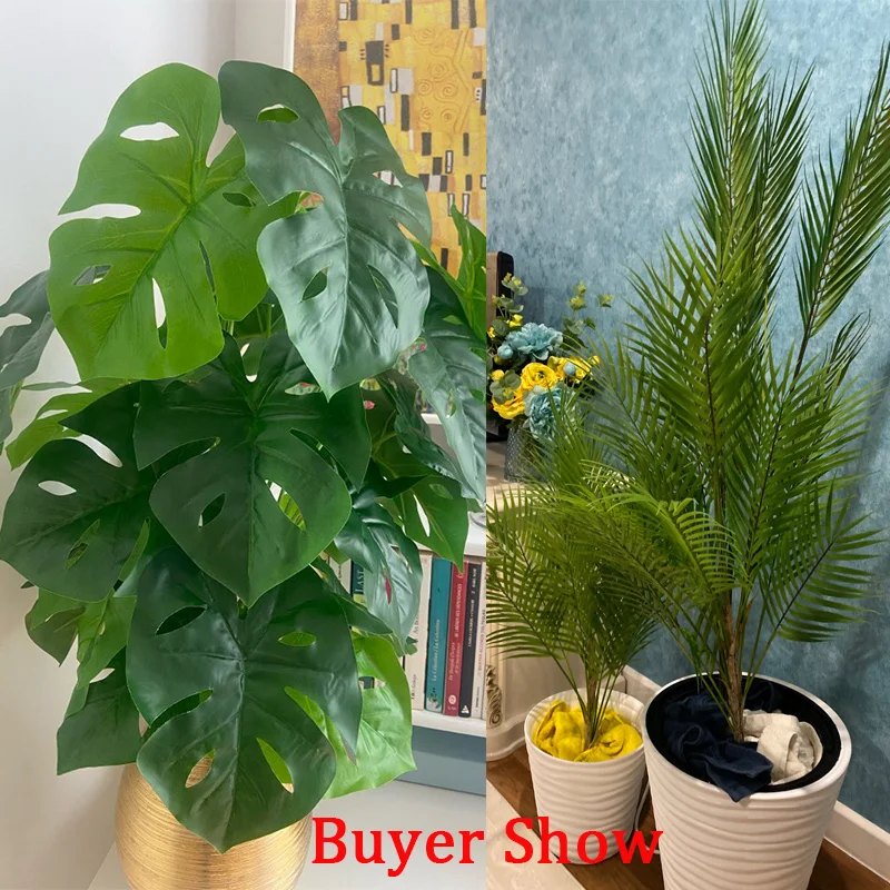 

24Fork Fake Plants Large Artificial Palm Tree Branch Plastic Tropical Monstera False Turtle Leaf For Home Garden Room Decor75cm