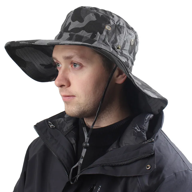 

New Hot Sale Unisex Camouflage Big Brim Cotton Fisherman Hat Floral Sun Hat Outdoor Travel Fishing Sunscreen Mountaineering Hat