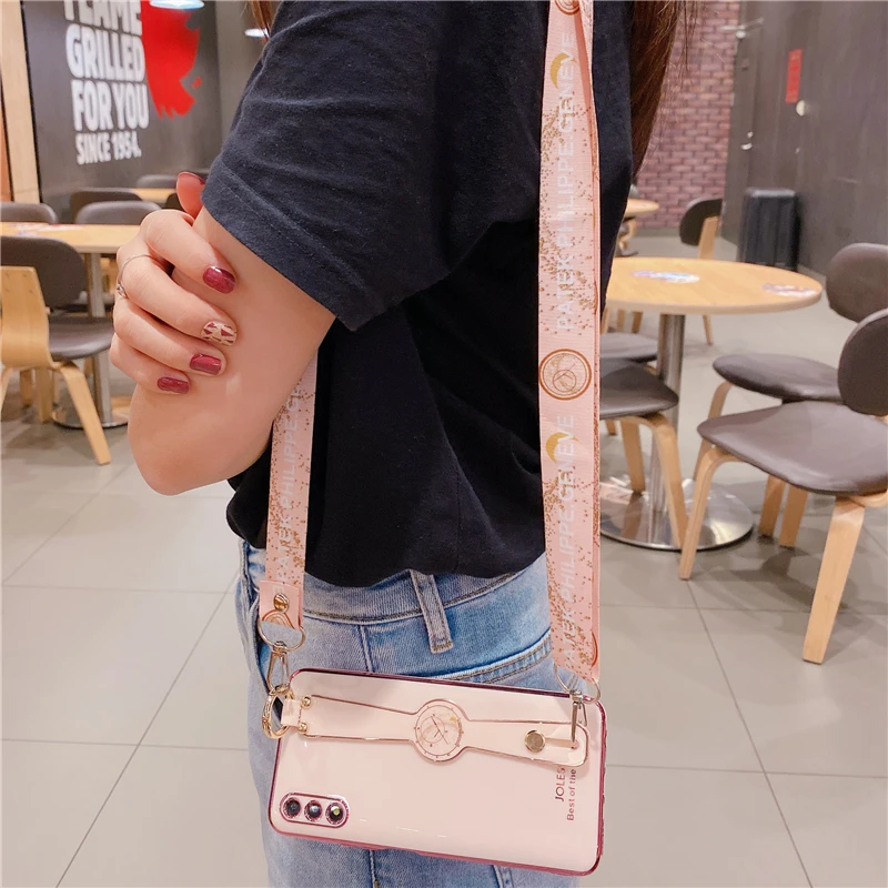 

Shoulder Strap Electroplated Wrist Strap Holder Case for Xiaomi Redmi 9 Note 10 9T 9 8 7 Pro Mi 10T Pro 11 Note 10 9 9T 8Lite A3