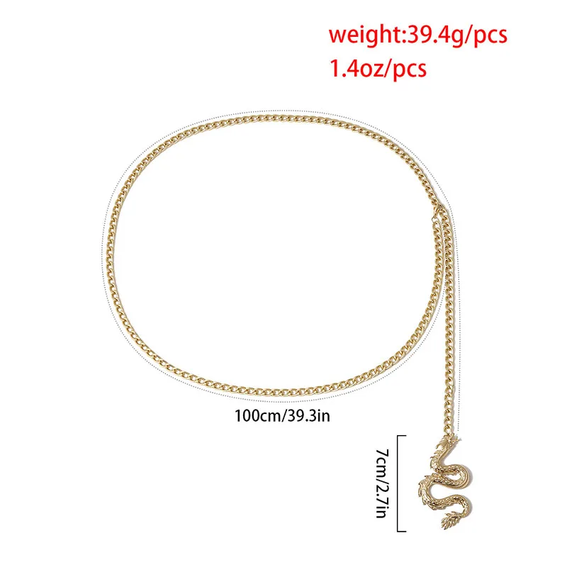 Пояс с драконом Женский тонкая универсальная цепь для брюк в стиле хип-хоп модный