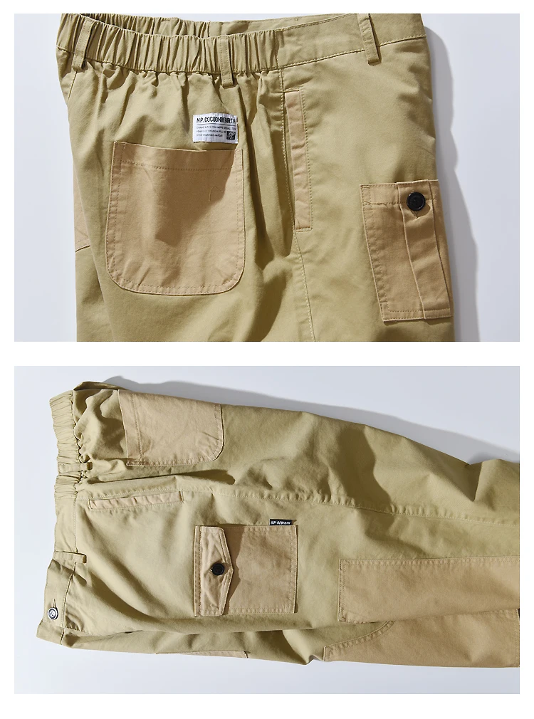 

Functional Multi-pocket Cargo Pants Mens Elastic Waist Casual Trousers Men Canvas Loose Straight Patch-pocket Trousers