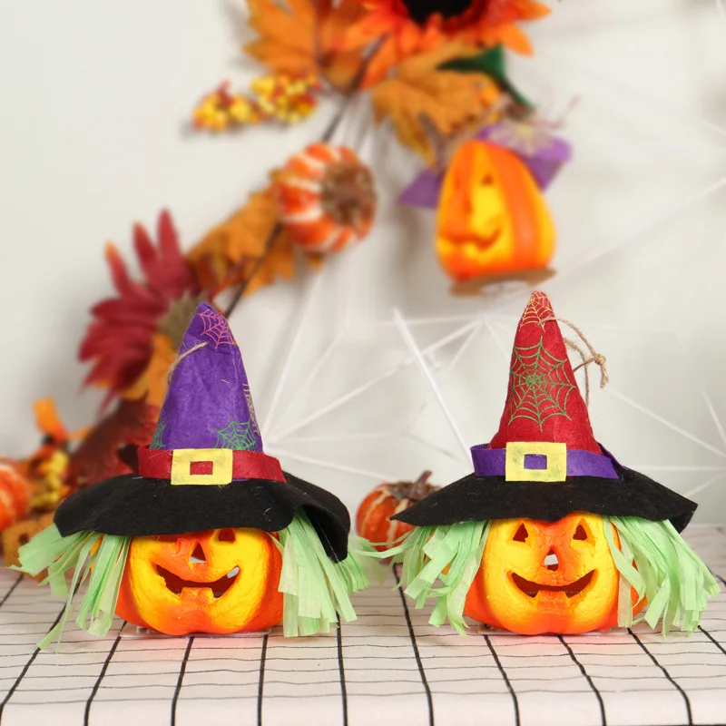 

Halloween Pumpkin Ornament Pinted Hat Double-Sided with Lamp for Halloween Decorative Party Festival Events Decoration