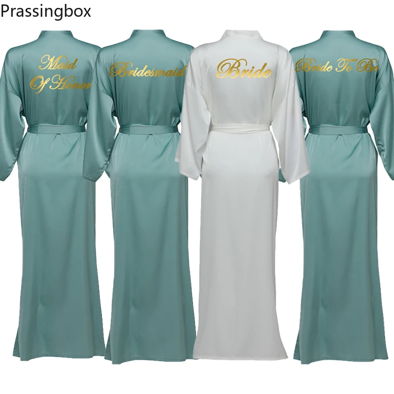 

Silk Satin Long Lace Robes Long Sleeve Dusty Green Custom Bridesmaid Robes Bride Robe Women Long Wedding Bathrobe and Homewear