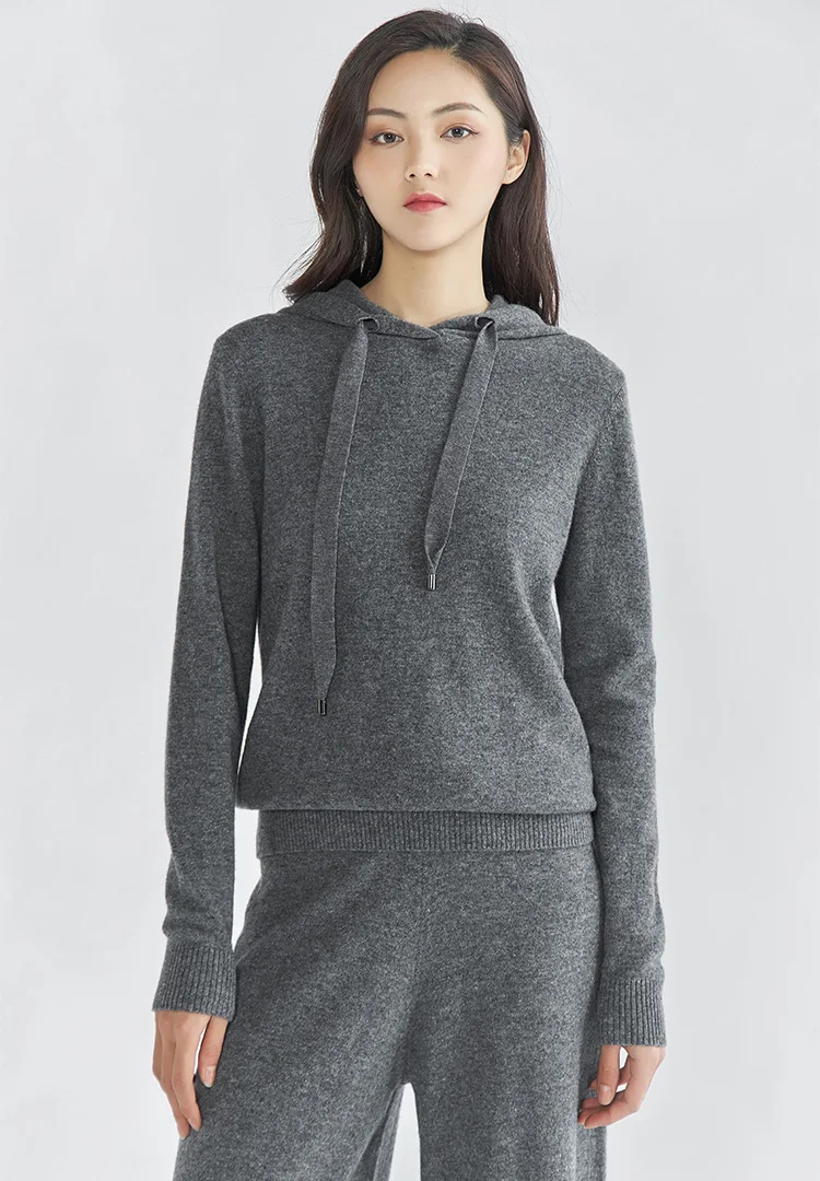

Women's 2020 New Style Casual Hooded Sweater Sweater Wide Leg Knitted Trousers Set