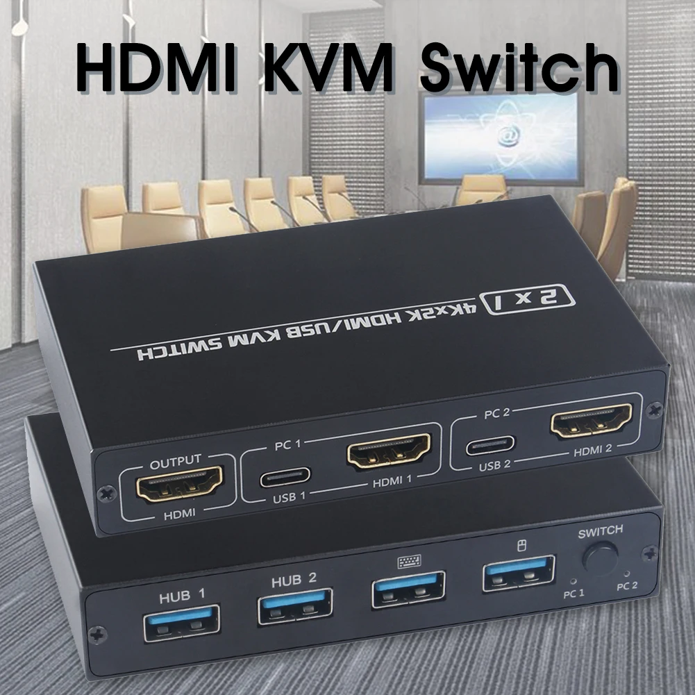 

KVM Switch 2 Ports for 2 Computers Share One Monitor, Keyboard, Mouse, Printer, 4K@30Hz 2X1 HDMI-compatible USB KVM Switches