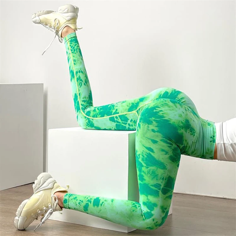 

NORMOV Workout Women Leggings High Waist Quick Dry Skinny Jeggings Fitness Push Up Tie Dye Printed Leggings Feminina
