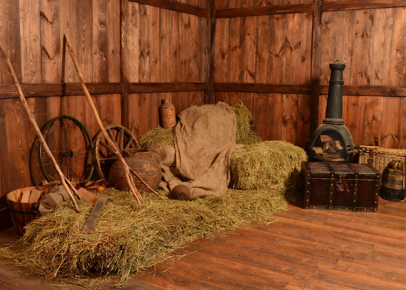 

Farm Warehouse Haystack Hay Interior Scene Photography Background Child Portrait Photographic Backdrops For Photo Studio