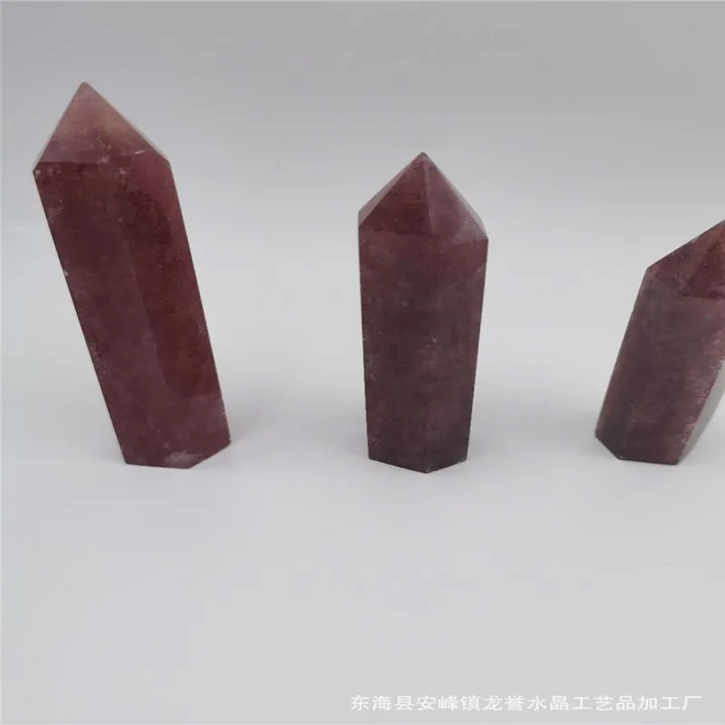 

Natural crystal column strawberry crystal hexagonal prism furniture furnishing decorations single pointed column raw stone grind