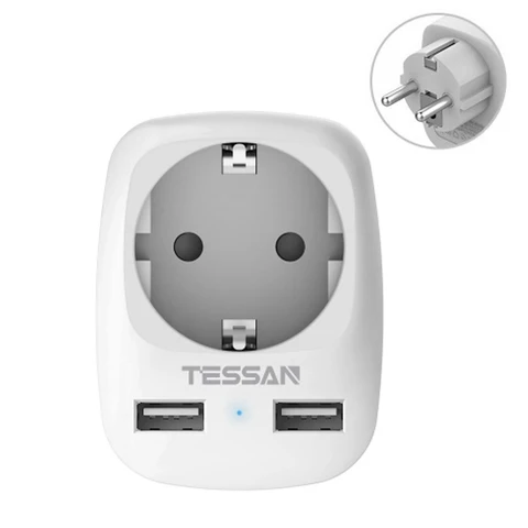 Белый адаптер питания с европейской вилкой TESSAN, 3 USB-порта для зарядки, 3 розетки переменного тока и шнур включения/выключения, защита от перегрузки, мульти-розетка