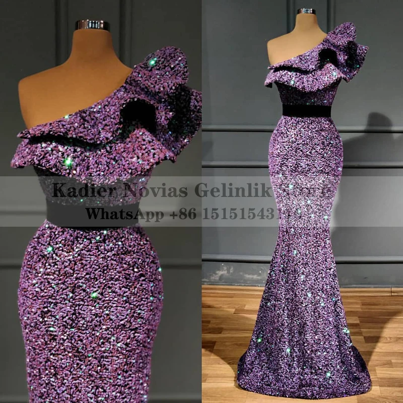 

Kadier Novias Long One Shoulder Arabic Mermaid Purple Women Formal Evening Dress 2021 Robe Soiree Femme Vestidos Formales