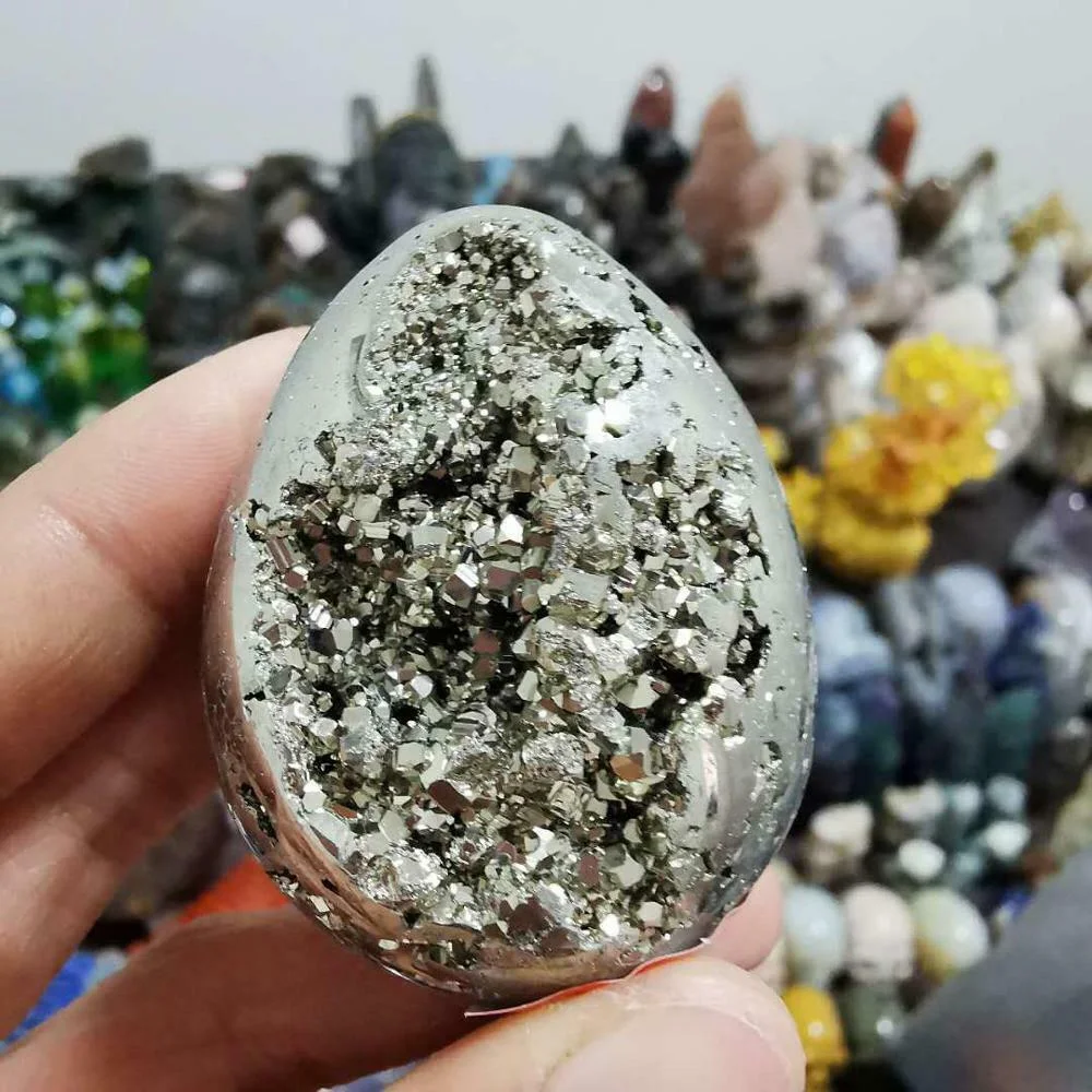 

Natural pyrite geod egg Golden Iron mineral Specimens