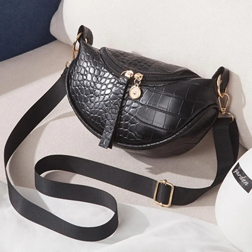 

Fashion Women Zips Faux Leather Semicircle Saddle Pouch Crossbody Shoulder Bag