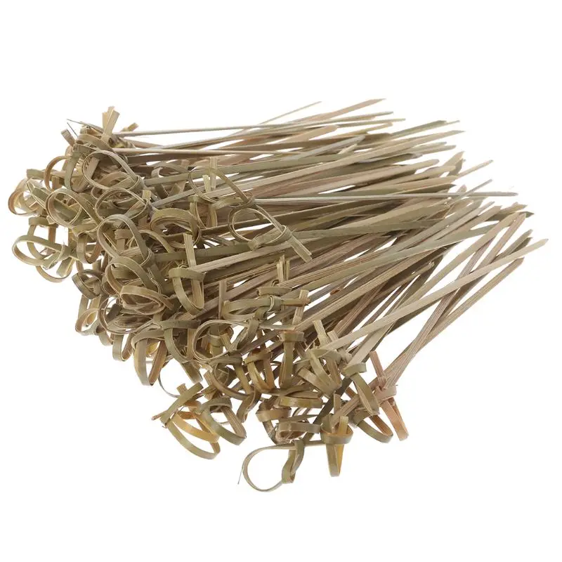 

100Pcs Disposable Bamboo Tie Knotted Skewers Twisted Ends Cocktail Food Fruit Picks Fork Sticks Buffet Cupcake Toppers Wedding